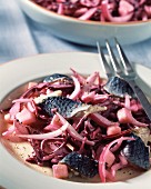 Red cabbage,marinated herring and apple salad