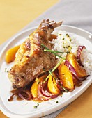 Swwet and sour rabbit with peaches