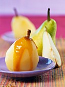 Pears in salted butter toffee and ginger syrup