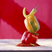 Paprika, green bird pepper and wax pepper