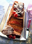 Chocolate and raspberry log cake