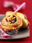 Onion, blood sausage and apple pie