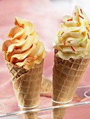 Italian-style ice cream cones with melon, apricot, apple and banana