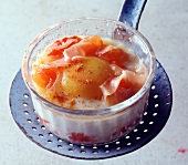 Coddled eggs with ham piperade (topic : steam cooking)