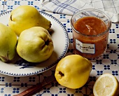 Quince and pot of quince jelly
