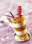 White mousse with passion fruit jelly