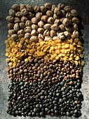 Getrocknete Hülsenfrüchte (Kichererbsen, gelbe Linsen, braune Linsen, Puylinsen)