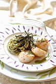 Scallops with matcha tea