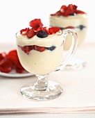 Rose and forest fruit cream desserts
