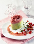 Strawberry and pistachio timbale dessert