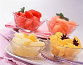 Various bowls of citrus fruits
