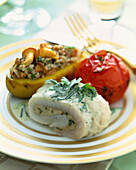 Stuffed sole fillet with potato and mushrooms