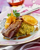 Fillet of duck's breast with orange and polenta