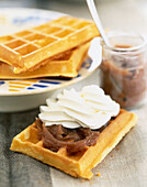 waffle with chestnut puree and whipped cream (topic: kids' treats)