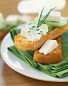 Fromage frais and cucumber on bread
