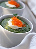 Creamed avocado with rocket and trout roe