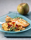 Grilled salmon with pan-fried apples and potatoes