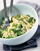 Tagliatelle with asparagus and broad beans