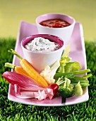 raw vegetables and dips