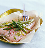salmon and asparagus en papillote (topic: family meals)