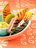 grilled tuna and melon skewers