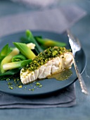 Piece of turbot with crushed pistachios