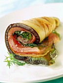 Eggplant, tuna and sea lettuce roll