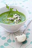 Spinat-Brokkoli-Cremesuppe mit Petersilie und Blauschimmelkäse