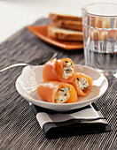 Smoked salmon and fromage frais rolls