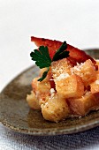 French toast bites with bacon and Parmesan as an appetiser