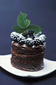 A mini chocolate cake with blackberries