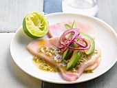 Sword fish with passion fruit sauce