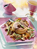 Duck tournedos with mushrooms and asparagus