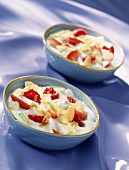 Fromage blanc with strawberries, raspberries, green apples and flaked almonds