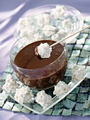 Chocolate fondue with almond meringue