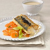 Fried zander fillet with caviar and lobster sauce
