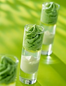 Verrine of whipped green cream and coconut juice