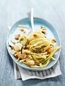 Spaghettis with seafood,lemon and parsley