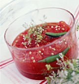 Tomato and watermelon gaspacho with coriander seeds