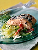 Steam-cooked salmon