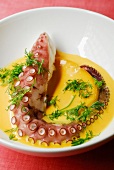 Octopus with palm oil and fresh coriander