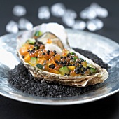 Cold oyster with fish roe and small vegetables