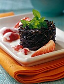 Black rice pudding with custard