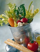 Vegetables in a metal bucket