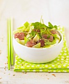 Raw red tuna, sesame seed and green apple salad