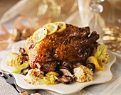 Roasted capon with mushrooms