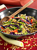 Wok of vegetables with kamut