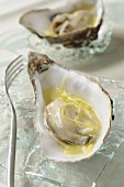 Poached oysters with pears