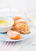 Smoked salmon and soft white cheese sliced roll