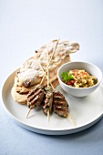 Lamb kebabs with eggplant caviar ,dried tomato bread